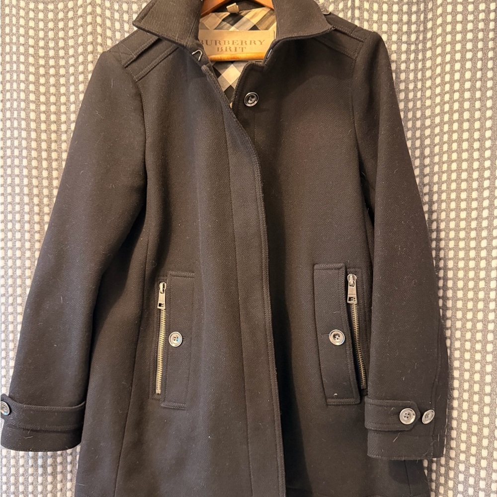 Burberry Women's Black Wool/Cashmere Pea Coat EUC- US size 14 PFFERS ACCEPTED